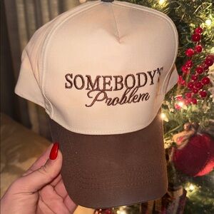 Cream and Brown Cap with Embroidered Text
